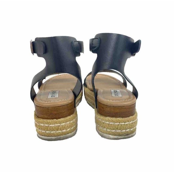 Steve Madden Espadrille Sandals Womens Size 9M Slingback Black Leather Open Toe - Picture 4 of 14